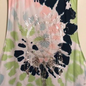 “Always dreaming” tank top multi colored tie dye blue green pink with bralette
